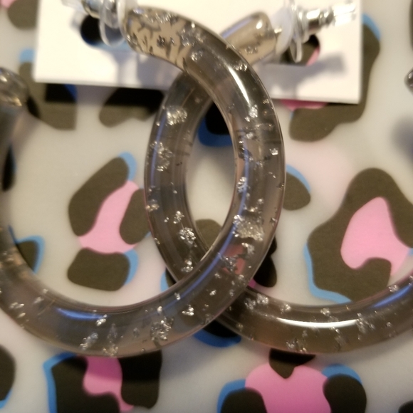 Silver sparkly resin style hoop earrings - Picture 2 of 2